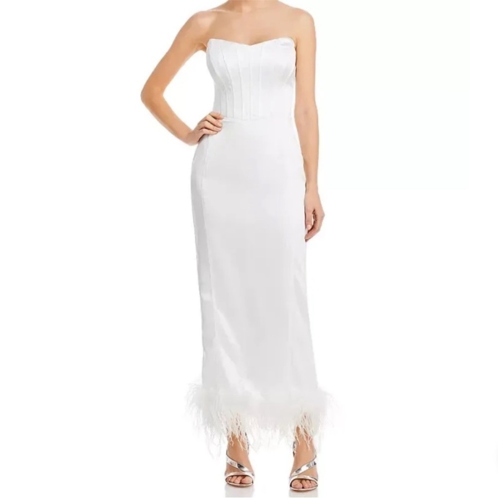 NWT Aqua x Maeve Bustier Feather Trim Dress Bloomingdale’s Bridal Size S…​​​